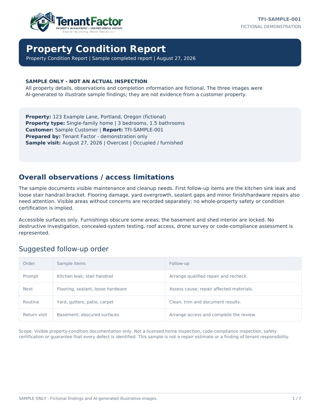 Sample Tenant Factor inspection report cover
