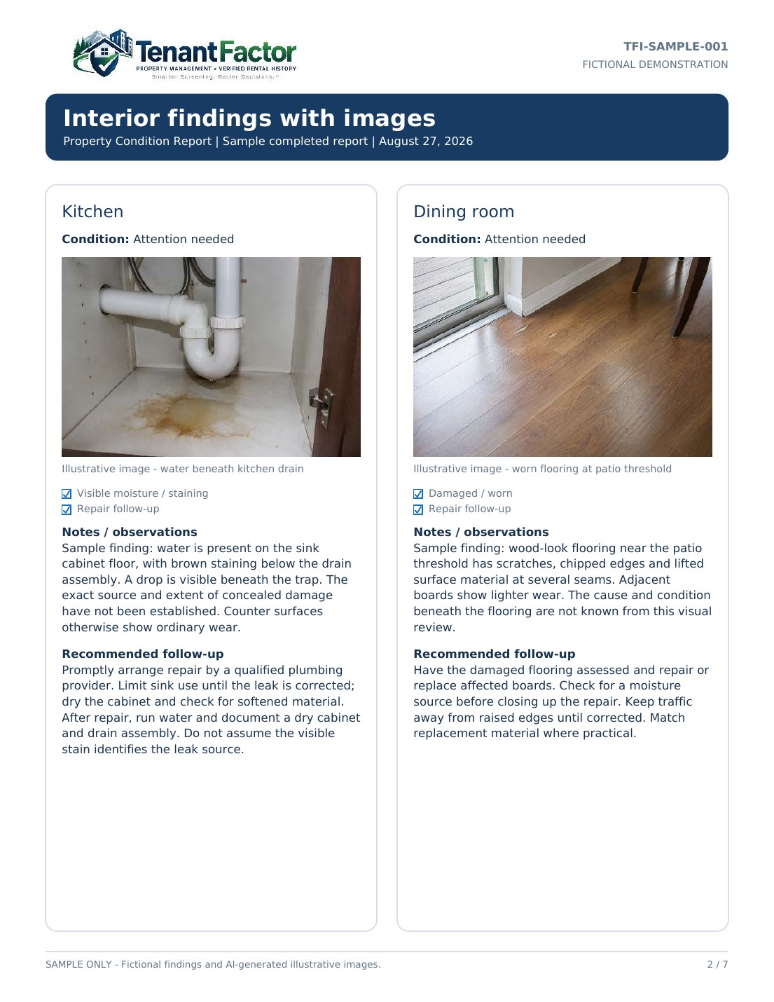 Sample Tenant Factor inspection report page